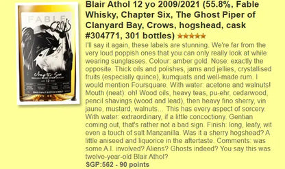 Fable Whisky Blair Athol - 12YO 2009/2021, #304771, Chapter Six, 55.8% (WF90) - Scotch Whisky