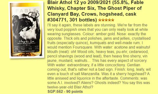 Fable Whisky Blair Athol - 12YO 2009/2021, #304771, Chapter Six, 55.8% (WF90) - Scotch Whisky