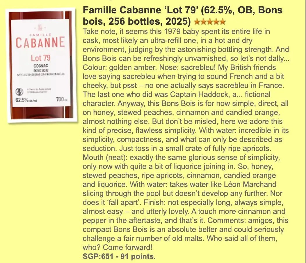 Famille Cabanne Lot79 1979, Bon Bois, 62.5% (WF91) - Cognac