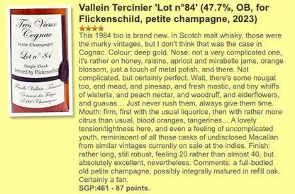 Famille Vallein Tercinier - ~39YO, Lot 84, 47.7% (WF87) (分現金/信用卡價) - Cognac