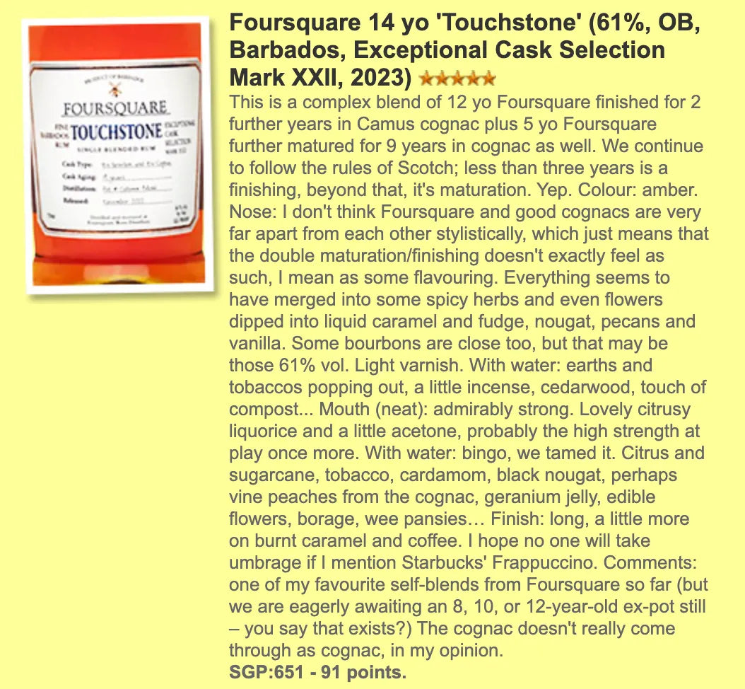 Foursquare - 14YO, 2008, Touchstone, Mark XXII, 61% (WF91) - Rum