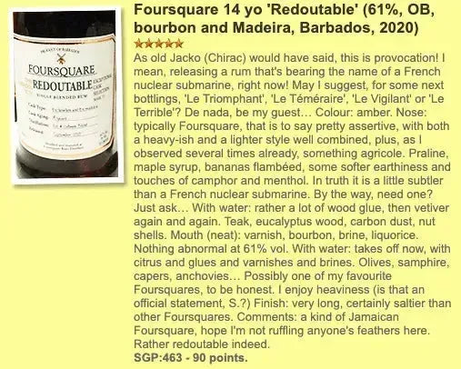 Foursquare - 14YO, Redoutable, Mark XV, 61% (WF90) (分現金/信用卡價) - Rum