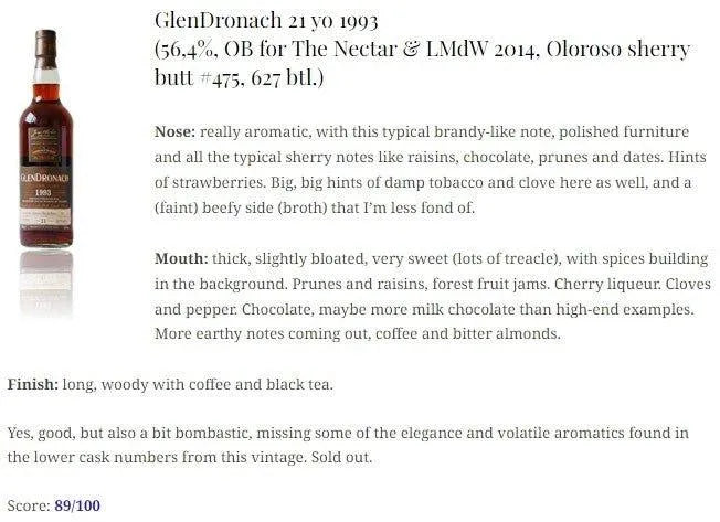 Glendronach - 21YO, 1993/2014, #475, for LMDW, 56.4% (WN89) - Scotch Whisky