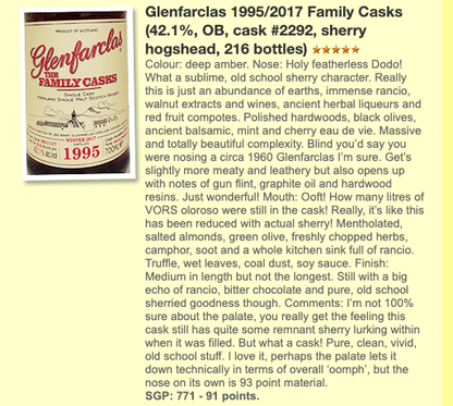 Glenfarclas 1995/2017, The Family Casks (Release W17), 2292, 42.1% (WF91) (分現金/信用卡價) - 蘇格蘭威士忌
