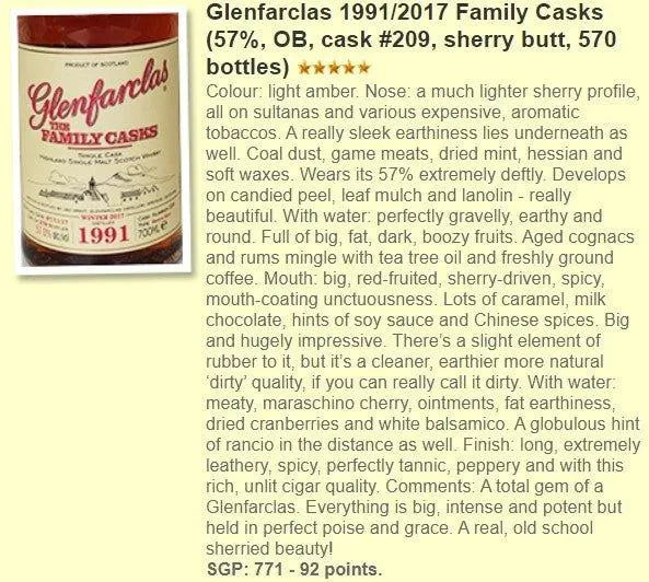 Glenfarclas - 26YO, 1991/2017, #209, 57% (WF92) - Scotch Whisky