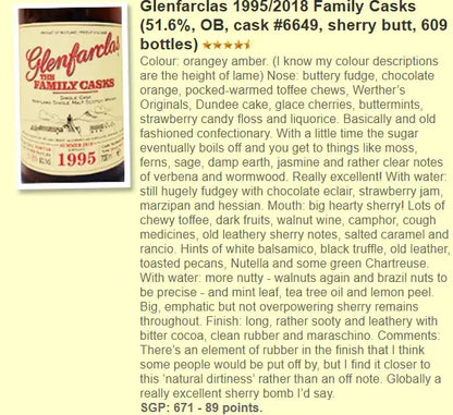 Glenfarclas - Family Casks, 1995/2018, #6649, 51.6% (WF89) (分現金/信用卡價) - Scotch Whisky