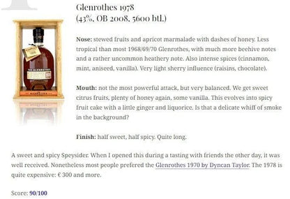 Glenrothes - 29YO, 1978/2008, 43% (WN90) (分現金/信用卡價) - Scotch Whisky