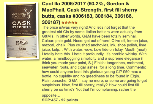 Gordon & MacPhail Caol Ila, 2006/2017, 306183+4, 306186+7, 1st Fill Sherry Butt, 60.2% (WF92) - 蘇格蘭威士忌