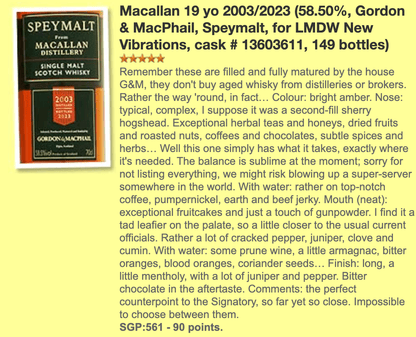 Gordon & MacPhail Macallan 20YO, 2003/2023, Speymalt, 13603611, 58.5% (WF90) (分現金/信用卡價) - 蘇格蘭威士忌
