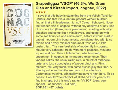 Grapediggaz Vallein Tercinier - VSOP Cognac, by WDC & Kirsch, 46.3% (WF87) - Cognac