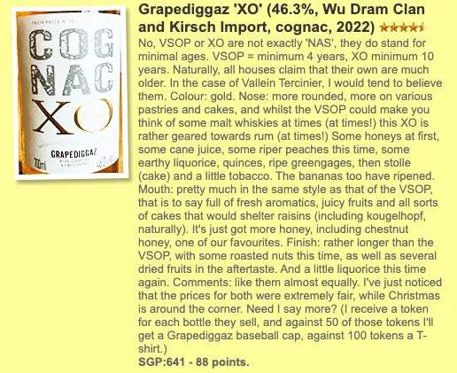 Grapediggaz Vallein Tercinier - XO Cognac, by WDC & Kirsch, 46.3% (WF88) - Cognac