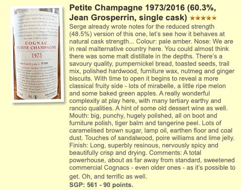 Grosperrin - ~43YO, Petite Champagne, 1973/2016, 60.3% (WF90) - Cognac