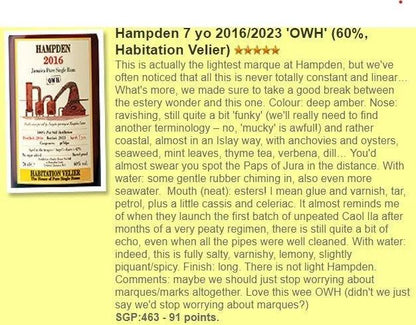 Habitation Velier Hampden - 7YO, 2016/2023, 60% (WF91) - Rum