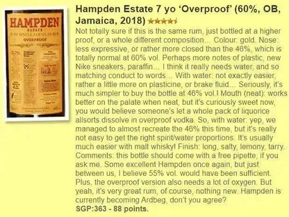 Hampden - 8YO Overproof, 60% (WF88) - Rum