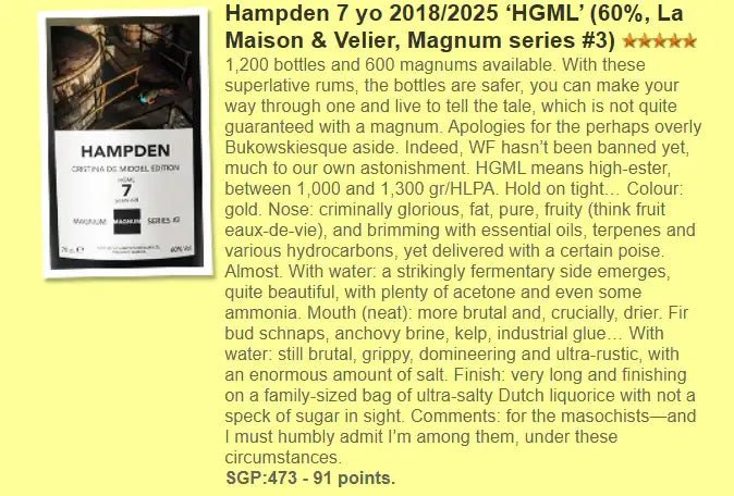 Hampden DOK - 7YO, 2018, HGML Magnum Series#3, 60.0% (WF91) (分現金/信用卡價) - Rum