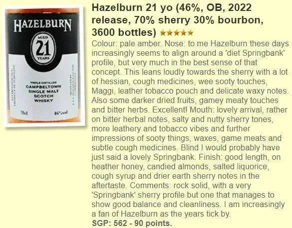 Hazelburn - 21YO, 2022, 46% (WF90) - Scotch Whisky