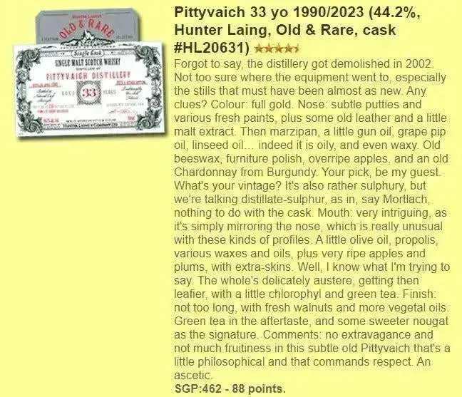 Hunter Laing Pittyvaich - 33YO, 1990/2023, HL20631, 44.2% (WF88) - Scotch Whisky