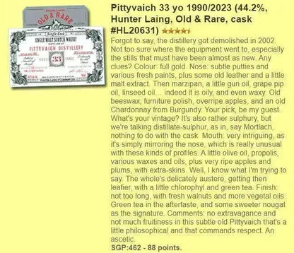 Hunter Laing Pittyvaich - 33YO, 1990/2023, HL20631, 44.2% (WF88) - Scotch Whisky