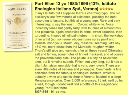 Istituto Enologico Italiano Spa Port Ellen 13YO, 1983/1996, 43% (WF91) (分現金/信用卡價) - 蘇格蘭威士忌