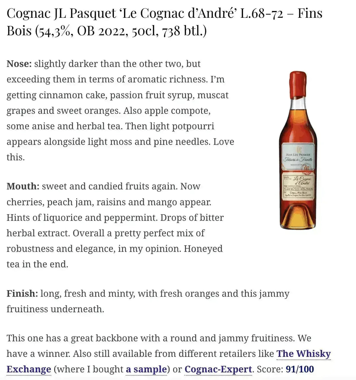 Jean-Luc Pasquet Le Cognac d'André 50-54年 | Alcohol Please