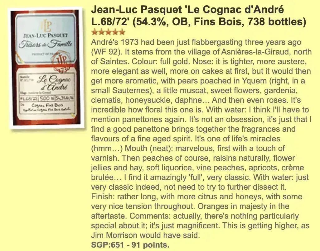 Jean-Luc Pasquet Le Cognac d'André 50-54年 | Alcohol Please