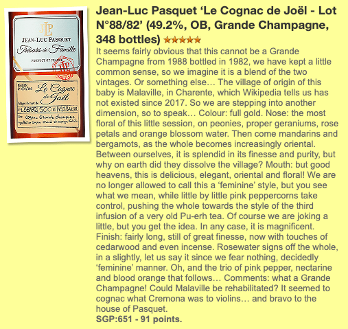Jean-Luc Pasquet Le Cognac de Joël, Lot N°88/82, 49.2%, 500ml (WF91) - Cognac