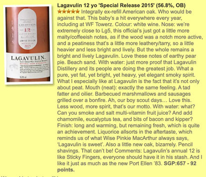 Lagavulin - 12YO, Diageo Special Releases 2015, 56.8% (WF92) (分現金/信用卡價) - Scotch Whisky