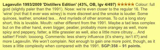 Lagavulin - 1993/2009, The Distillers Edition, lgv.4/497, 43% (WF91) (分現金/信用卡價) - Scotch Whisky