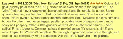 Lagavulin - 1993/2009, The Distillers Edition, lgv.4/497, 43% (WF91) (分現金/信用卡價) - Scotch Whisky
