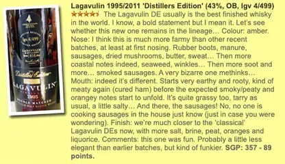 Lagavulin - 1995/2011, The Distillers Edition, lgv.4/499, 43% (WF89) (分現金/信用卡價) - Scotch Whisky
