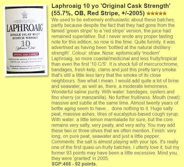 Laphroaig - 10YO, Original Cask Strength, Red Stripe 小紅標, 55.7% (WF92) - Scotch Whisky