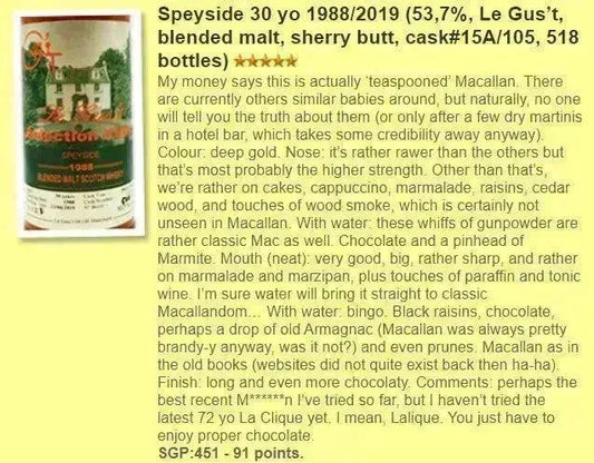 le-gus-t-speyside-macallan-30yo-19882019-15a105-53-7percent-wf91-scotch-whisky-84091 - Alcohol Please