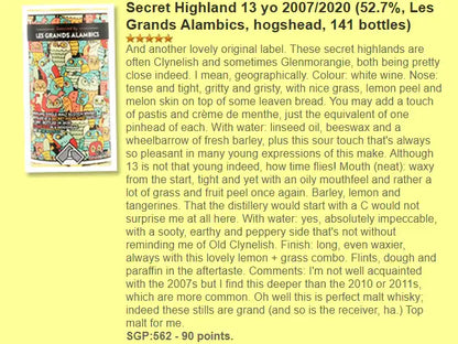 Les Grands Alambics A Secret Highland Distillery (Clynelish)- 13YO, 2007/2020, Birds Serie, 52.7% (WF90) - Scotch Whisky