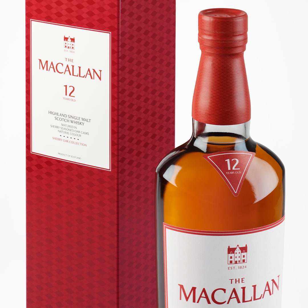 The Macallan 12 Years Old Sherry Oak Collection bottle and gift box official packshot