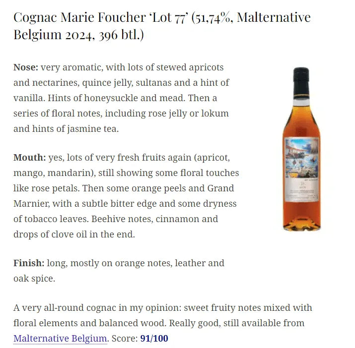 Malternative Belgium Marie Foucher - ~47YO, 1977/2024, Lot77, #30 La Decouverte, 51.74% (WN91) - Cognac