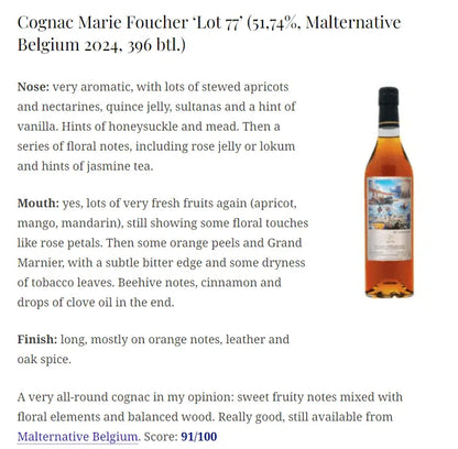 Malternative Belgium Marie Foucher - ~47YO, 1977/2024, Lot77, #30 La Decouverte, 51.74% (WN91) - Cognac