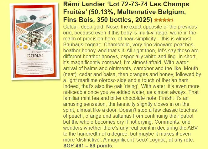 Malternative Belgium Remi Landier - 2025, Lot 72/73/74, #41 - Ma "Les Champs Fruités", 50.13% (WF89) - Cognac