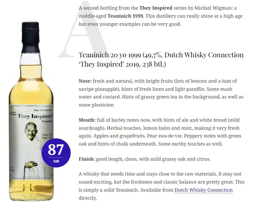 Michiel Wigman Teaninich - 1999/2019, They Inspired I - Serie 1.2, 49.7% (WN87) (分現金/信用卡價) - Scotch Whisky