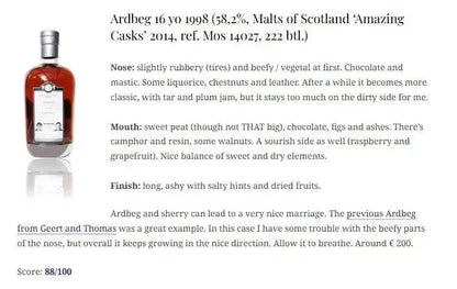 MoS Ardbeg - ~16YO, 1998/2014, #MoS 14027, Sherry Hogshead, 58.2% (WF92) (分現金/信用卡價) - Scotch Whisky
