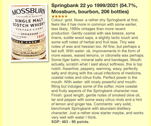 Mossburn Springbank 22YO, 1999/2021, Batch 01.1099.SC4, 54.7% (WF90) (分現金/信用卡價) - 蘇格蘭威士忌
