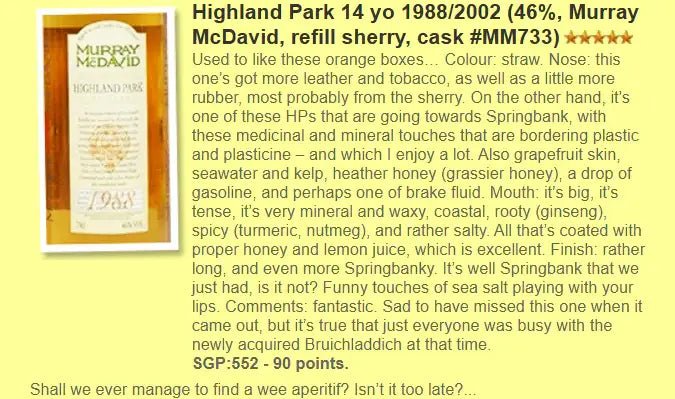 Murray McDavid Highland Park - 14YO, 1988/2002, #MM733, 46% (WF90) (分現金/信用卡價) - Scotch Whisky