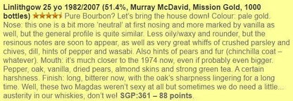 Murray McDavid Linlithgow (St Magdalene) - 25YO, 1982/2007, 51.4% (WF88) - Scotch Whisky