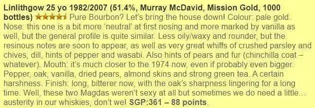 Murray McDavid Linlithgow (St Magdalene) - 25YO, 1982/2007, 51.4% (WF88) - Scotch Whisky