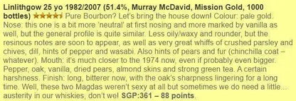 Murray McDavid Linlithgow (St Magdalene) - 25YO, 1982/2007, 51.4% (WF88) - Scotch Whisky