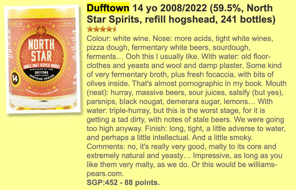 NSS Dufftown - 14YO, 2008/2022, 59.5% (WF88) - Scotch Whisky