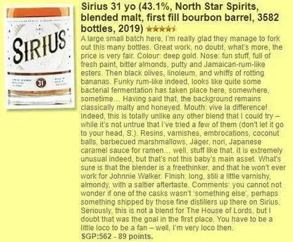 NSS Sirius - 31YO, 1988/2019, 43.1% (WF89) (分現金/信用卡價) - Scotch Whisky