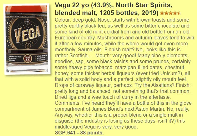 NSS Vega - 22YO, 43.9% (WF88) - Scotch Whisky