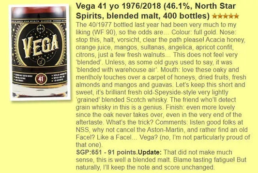 NSS Vega - 41YO, 1976/2018, #3, 46.1% (WF91) (分現金/信用卡價) - Scotch Whisky