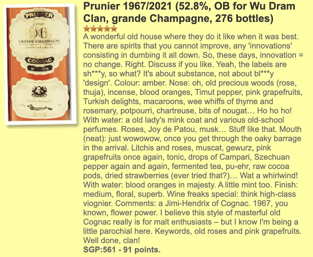 Prunier - 54YO 1967/2021 Cognac, 52.8% (WF91) - Cognac