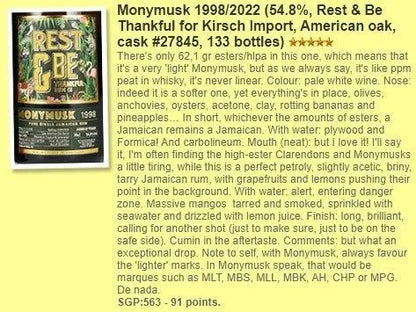 Rest & Be Thankful Monymusk- 23YO, 1998/2022, 54.8% (WF91) - Rum